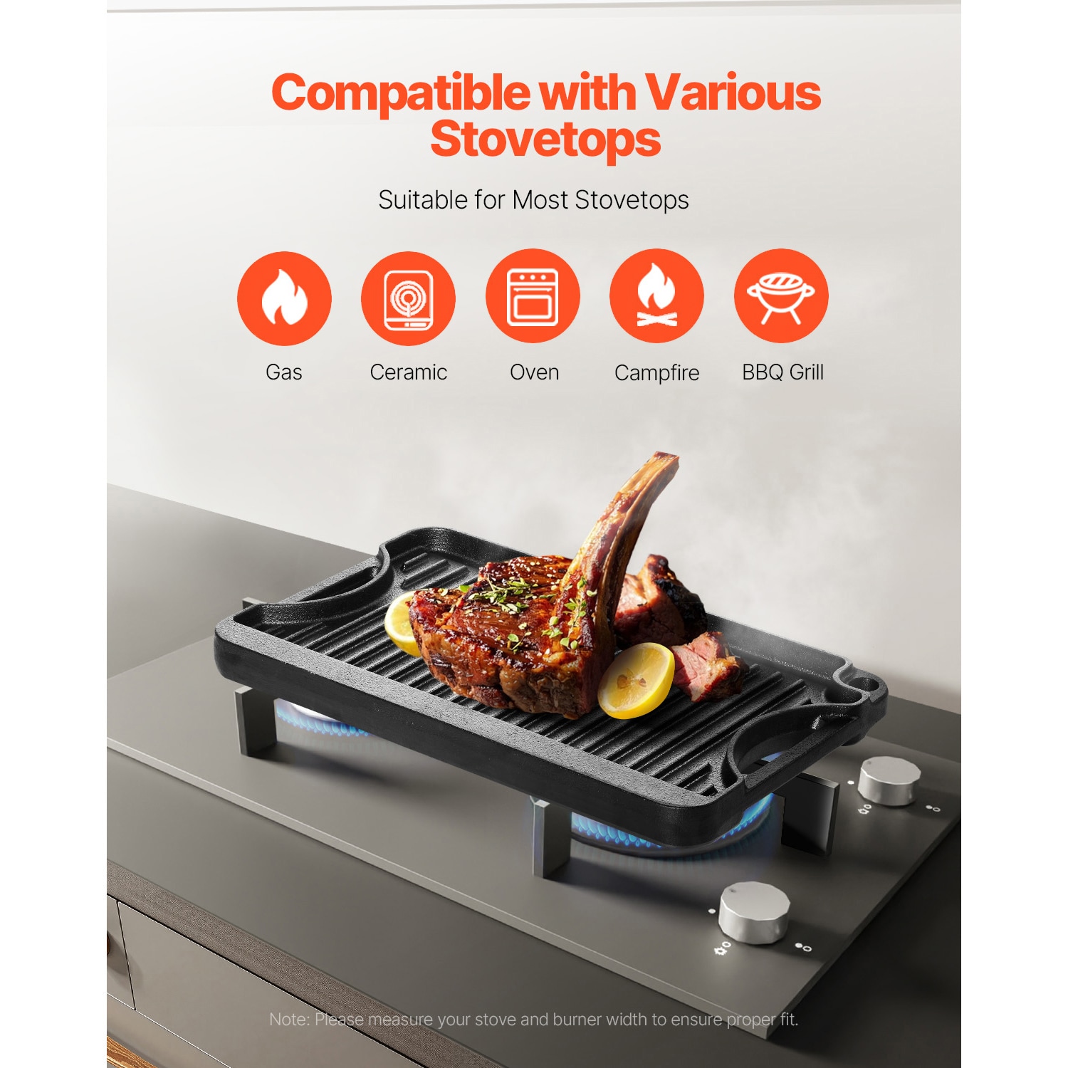 14x8.5 Inch Reversible Grill Griddle Pre-Seasoned BBQ Pan Cast Iron Black_voghion.com